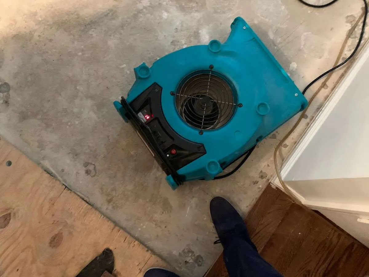 Air mover drying subfloor during Leak Detection & Repair in Lockhart